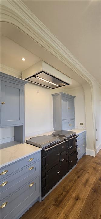 Kitchen ceiling extractor and downlights